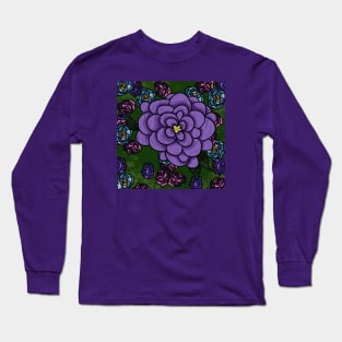 Moody Purple & Blue Flowers Long Sleeve T-Shirt